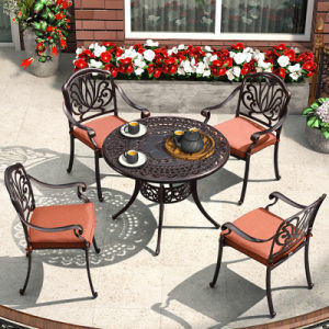 4 Sitzplätze Gusse Aluminium Terrassenmöbel Ausklappbares Allwetter Aluminium Gartenmöbel