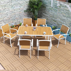 Waschbarer 6 Sitzender Patio Set Wasserdichtes Polyholz Außentisch und Stühle
