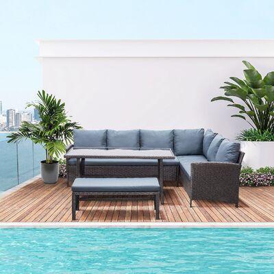 Commercial Outdoor Rattan Sectional Sofa Dining Set mit Aluminiumrahmen für Hotel und Resort